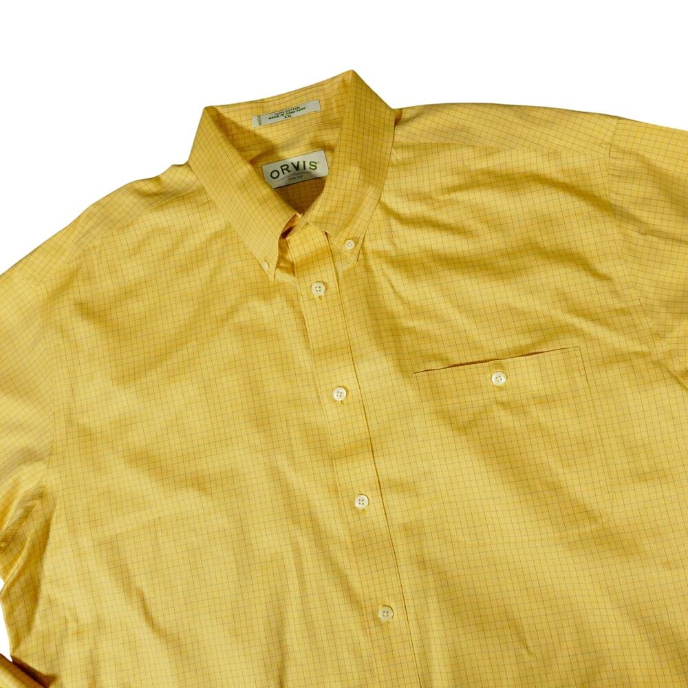 Orvis Hong Kong Yellow Check Outdoor Ranch Hunting Fishing Button Up Shirt XXL